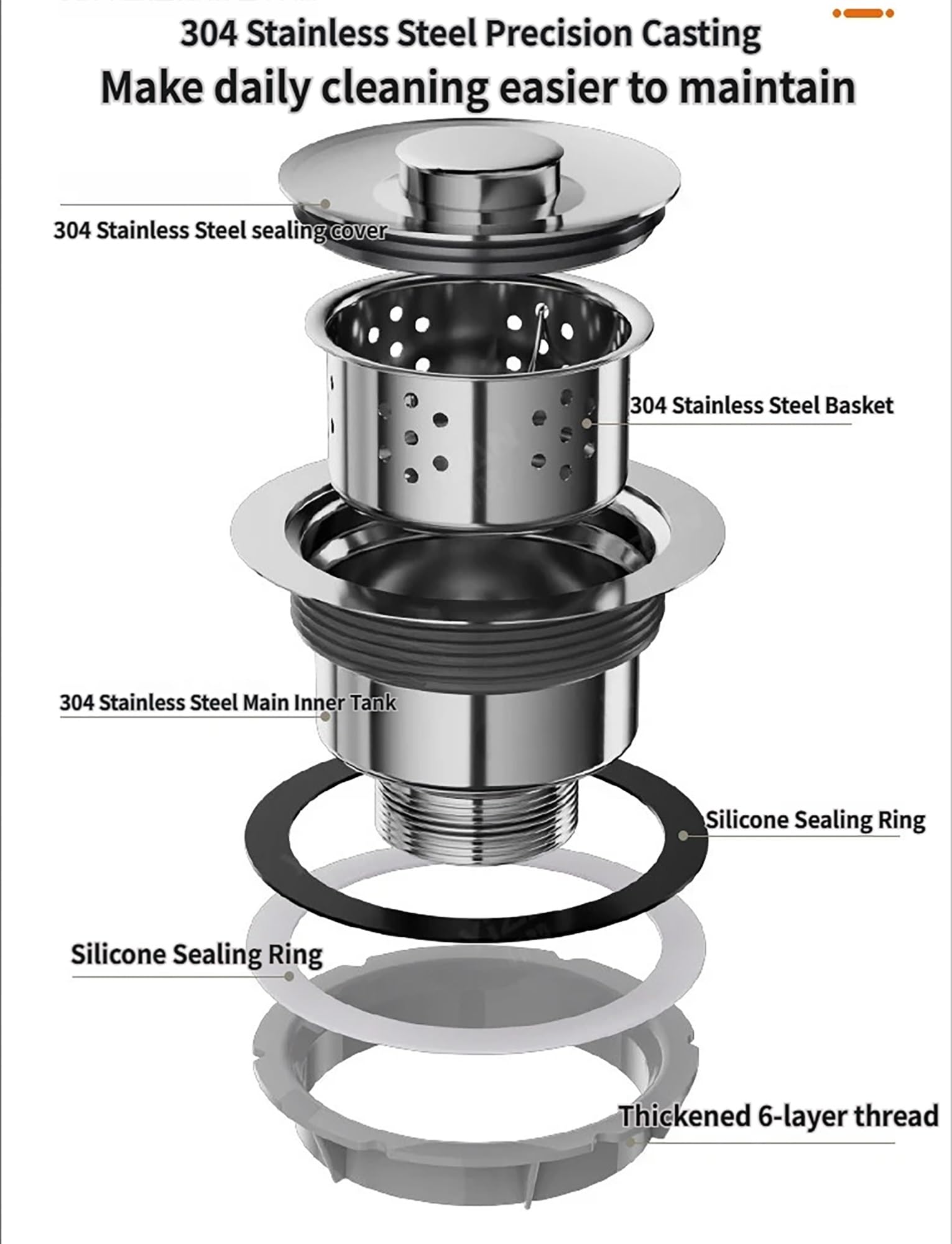 Kit di scarico universale for lavello in acciaio inox con troppopieno, sifone a P flessibile e tubo di scarico prolunga, gruppo completo di scarico for lavello da cucina(60cm-23.6In)