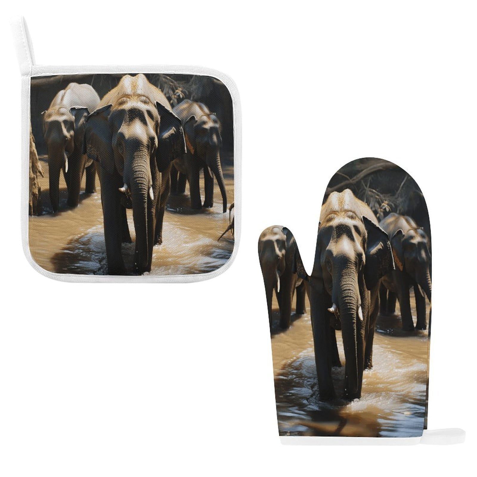 Fodpand Style Elephant Drinking Water Oven Mitts And Pot Holders Sets