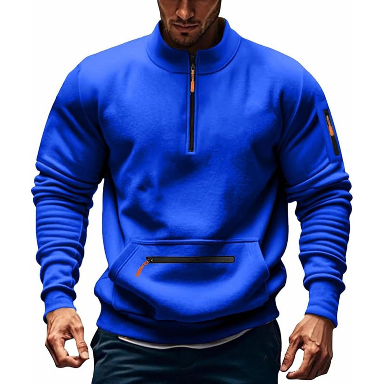 Generisch Trui heren sweater sweatshirt pullover heren pullover trendy fleece sweatshirt met capuchon voor de heren winter 2025 met opstaande kraag, halve zakken met ritssluiting, rood, 5XL