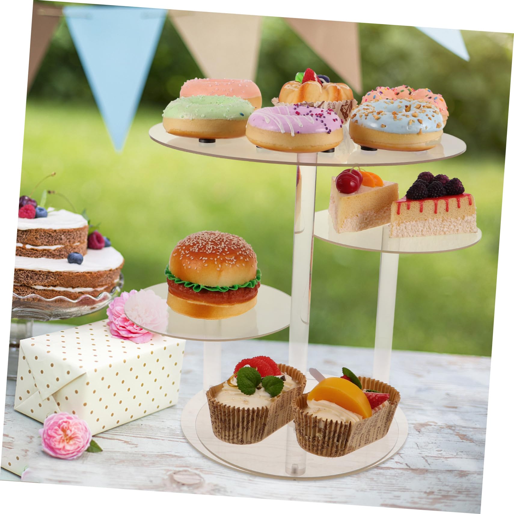 Cabilock 4nivel Soporte para Tartas de Varios Redondo Transparente para Pasteles y Cupcakes Bandejas para Servir Mesa de Postres Expositor Acrílico para Fiestas de Té y Bodas