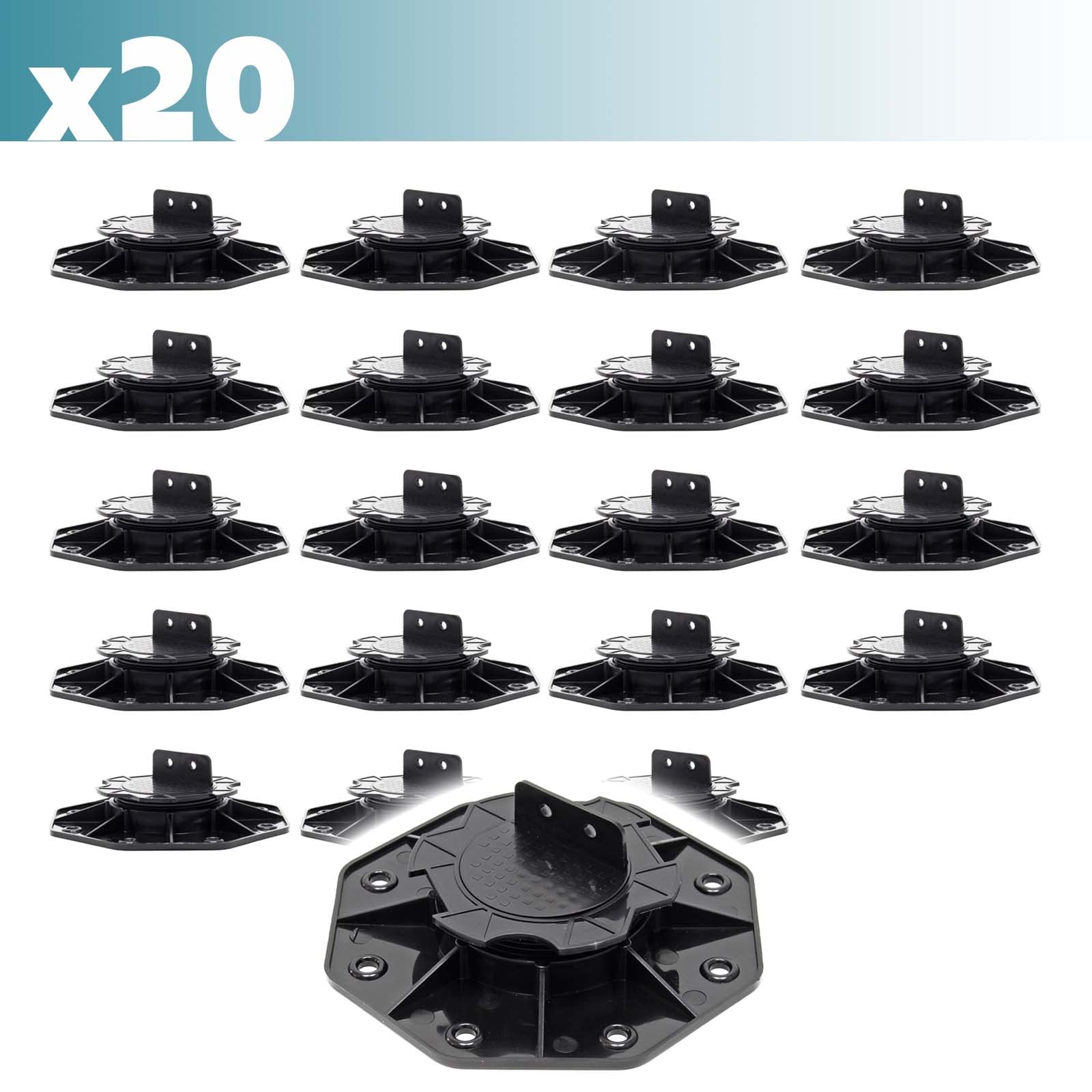 XPOtool Set 20 supporti per pavimenti galleggianti, Altezza regolabile 18-25mm Max 2700 kg, Piedini per Decking