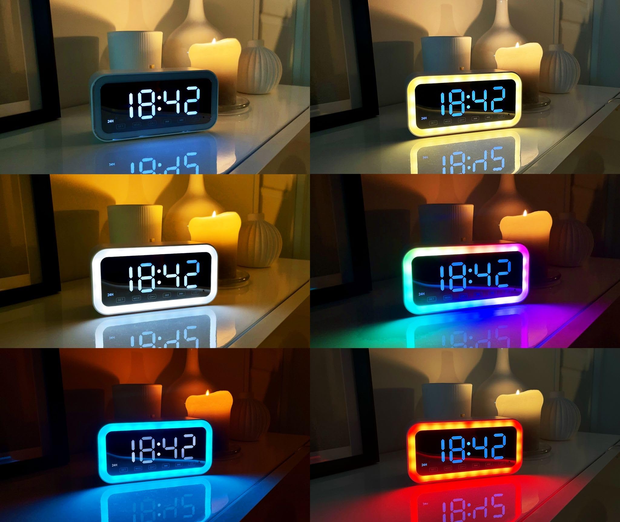 Despertador Digital Luz Amanecer, Altavoz Bluetooth Potente, LED, Radio FM, Doble Alarma, para Niños, Adolescentes y Adultos (Blanco)
