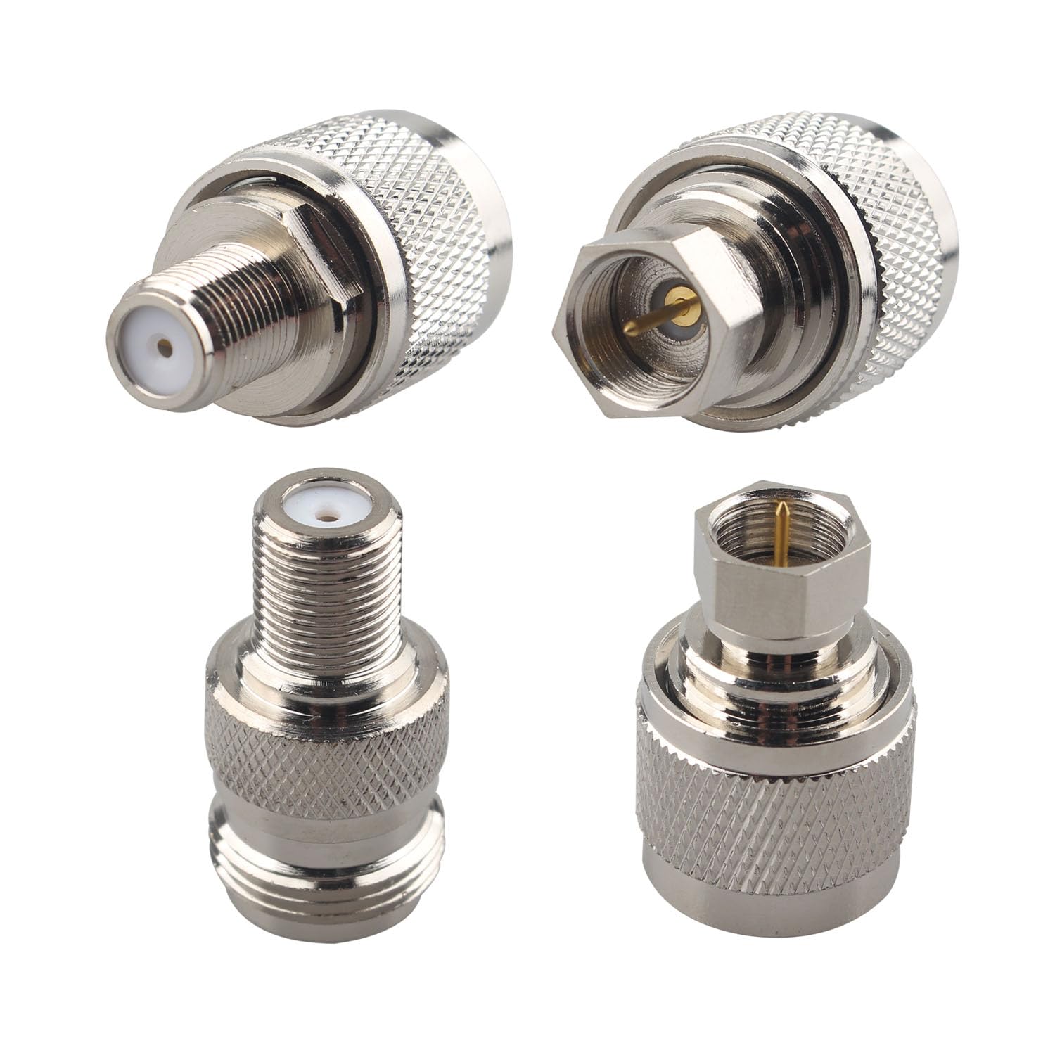 Futheda 4PCS N Type to F Coax Adapter Kit N to F Male to Female Jack Connector RF Coaxial Coax Straight Nickel-Plated Adapter for TV Antenna Extension Cable Router Video WiFi Radios