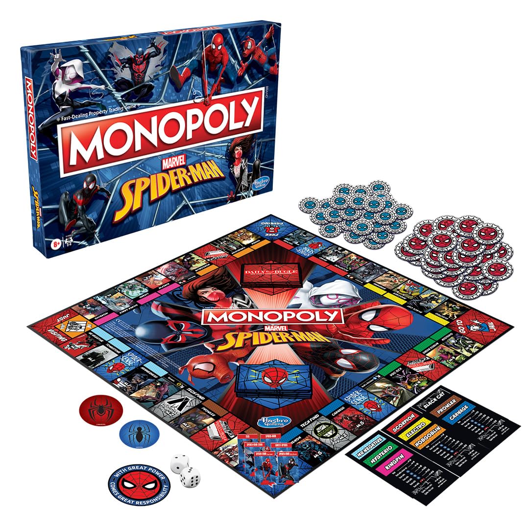 Monopoly Marvel Spider-Man Edition Board Game, Play as a Spider Hero, Fun Game for Kids Ages 8 and Up, Strategy Game for 2-6 Players