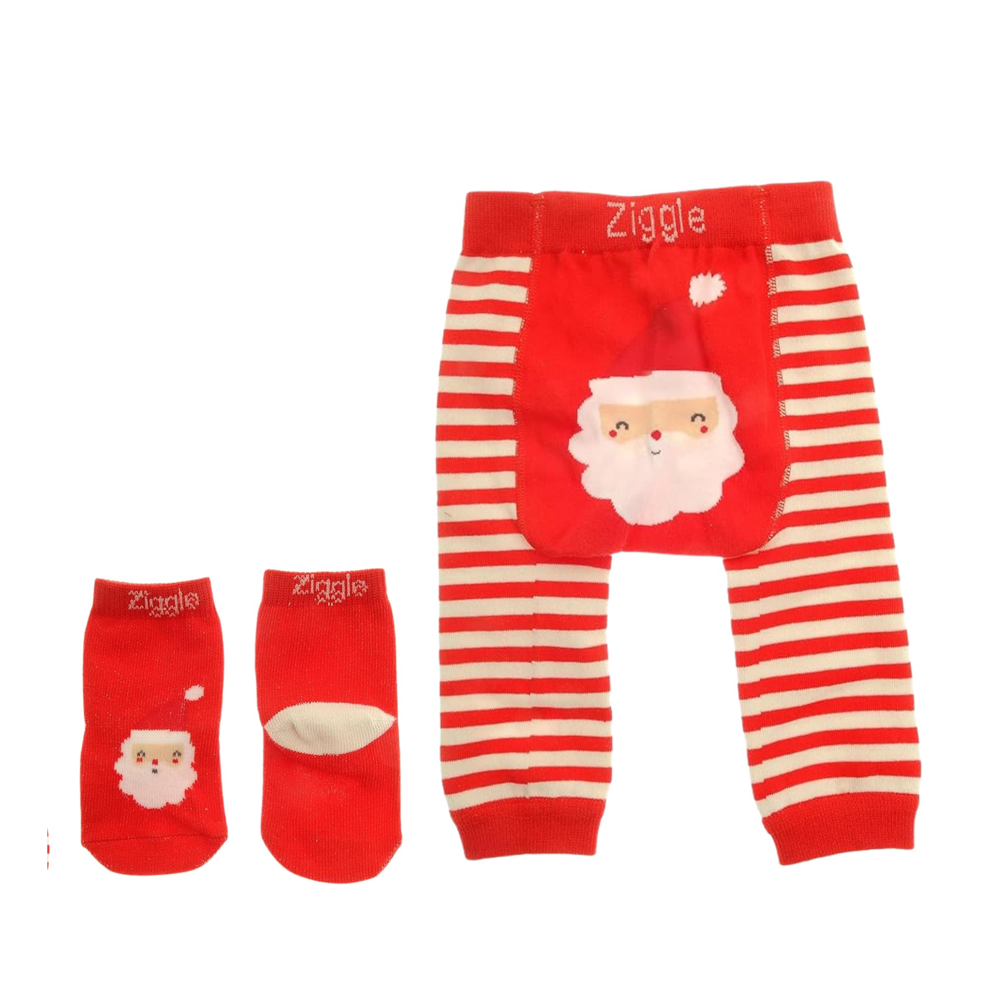 Ziggle Unisex Kids Red Leggings And Socks Set - Santa