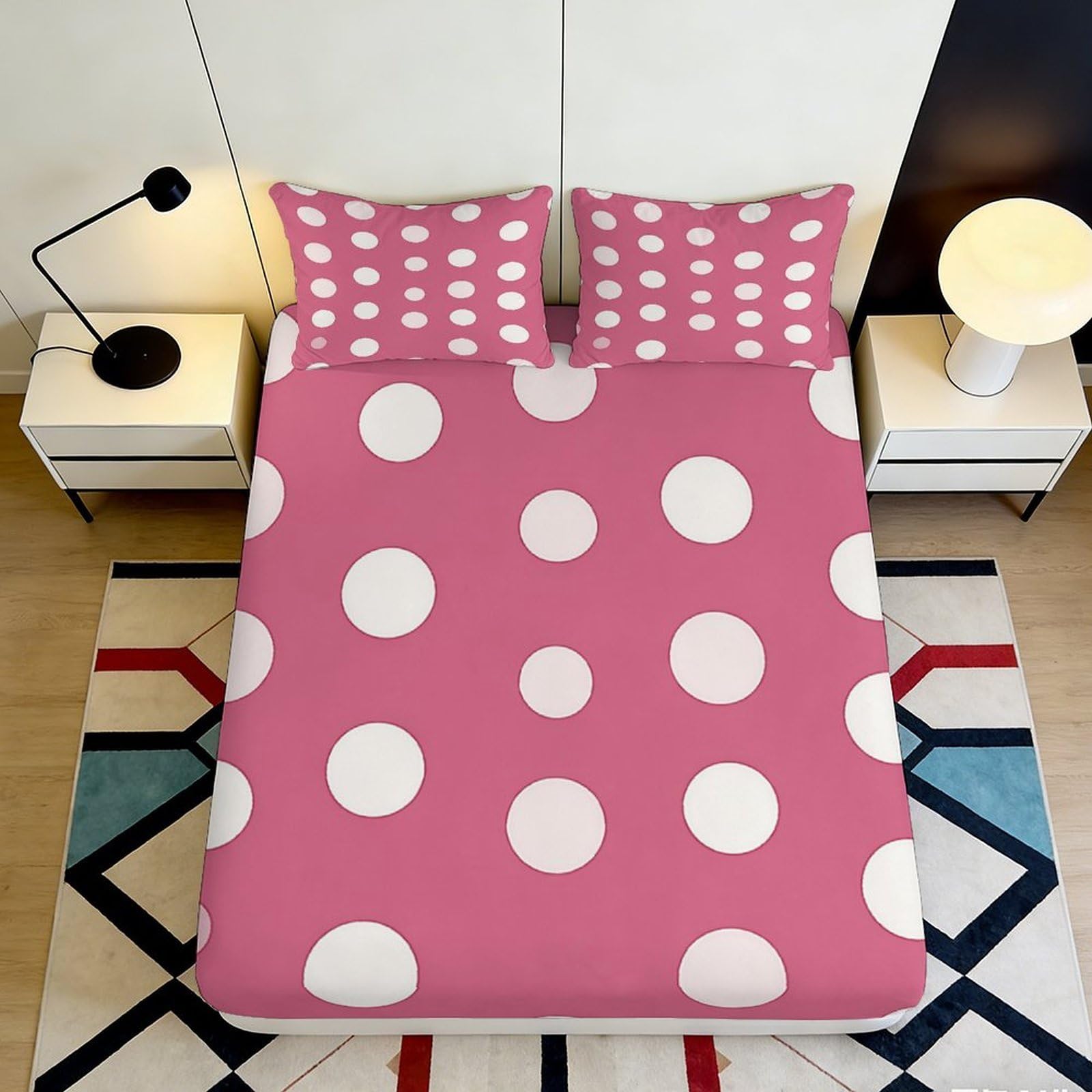 Pnayamiorkfel Style-8 3D Printed Pink Polka Dot Fitted Sheet Microfiber Soft Breathable White Spot Mattress Cover For Bedroom Dorm Decor 90X200x25cm