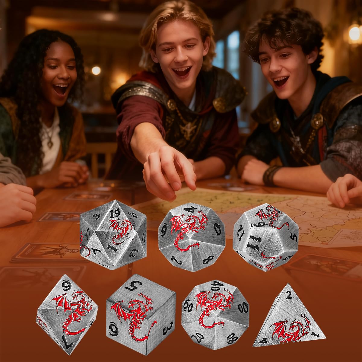 Fashion Silver Dragon Dice Set, DND Starter Set, 7Pcs Metal Polyhedral Dice - Image 3