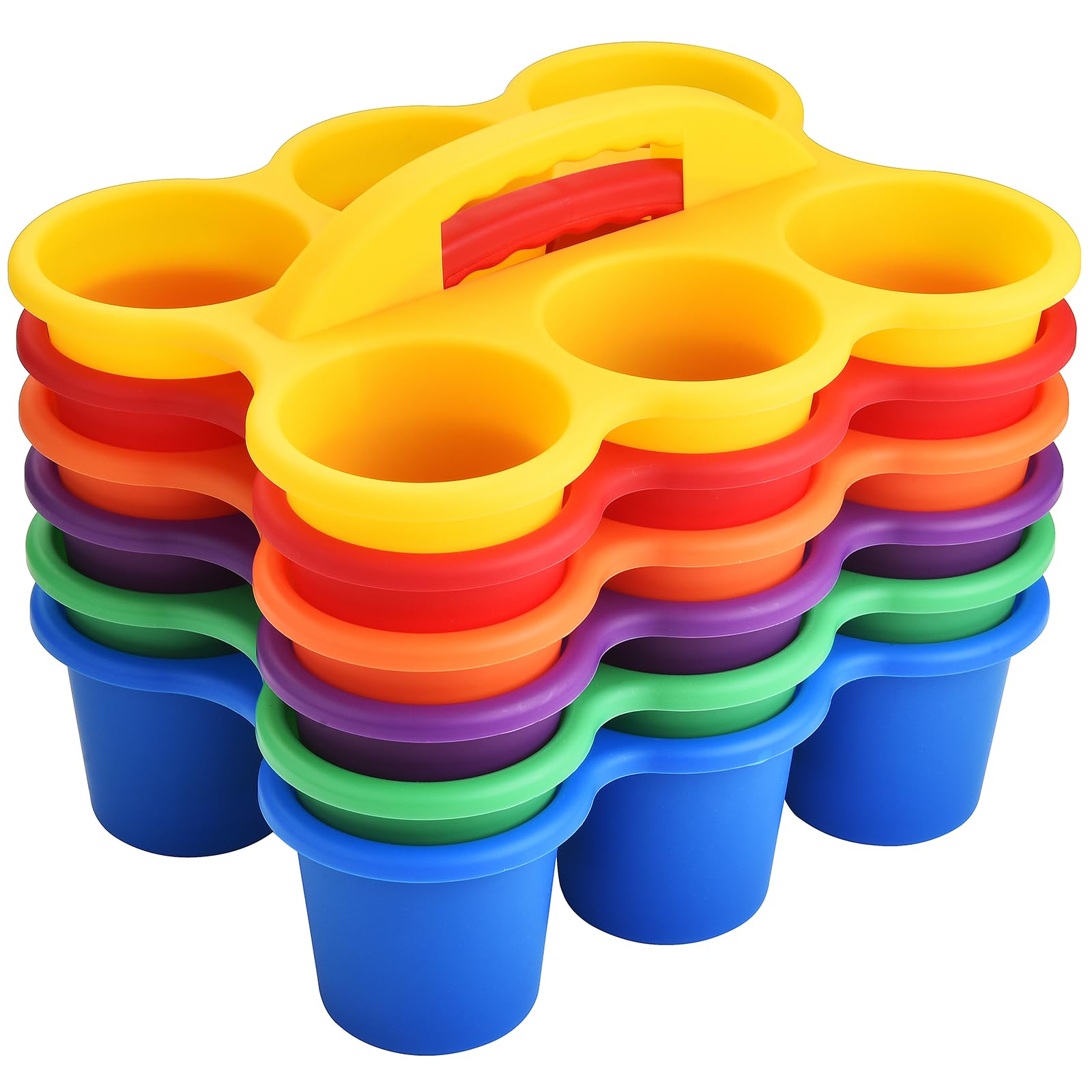 ALINK 6 Pack Classroom Caddy Storage Basket with Handle, Plastic Drink Cup Caddy Holder, 6 Compartments for Kids, Table, Office, Arts, Crafts, Crayon, Marker, Pencil, School Supplies - Assorted Colors