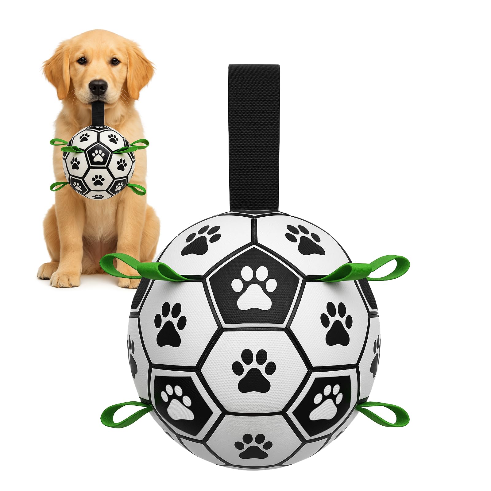 GreenWhim Interactive Dog Football Toy with Grab Tabs – Durable Floating Dog Ball for Small & Medium Breeds, Indoor & Outdoor Play (22cm)