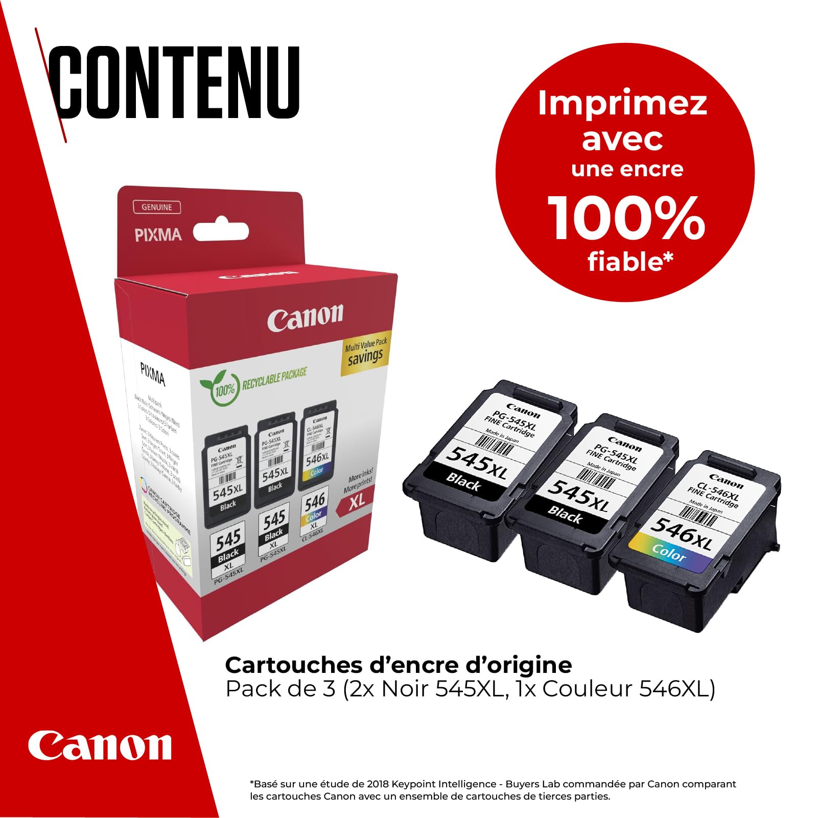 Canon PG-545XL x 2 / CL-546XL Cartouches d'encre Authentiques à Haut rendement, Lot de 3 (2 x Noir, 1 x Couleur) - Carton Multipack