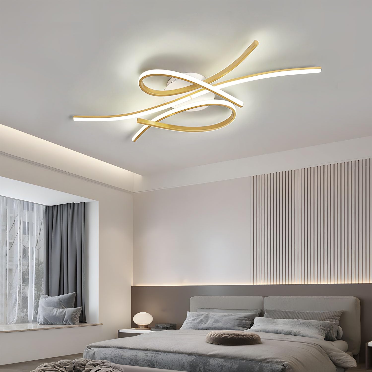 TUJJTU LED Ceiling Light Gold Ceiling Lamp with Remote Control Modern Flush Mount Dimmable Ceiling Lights Simple Creative Living Room Lamp Acrylic Bedroom Ceiling Lighting (Gold, 80cm)