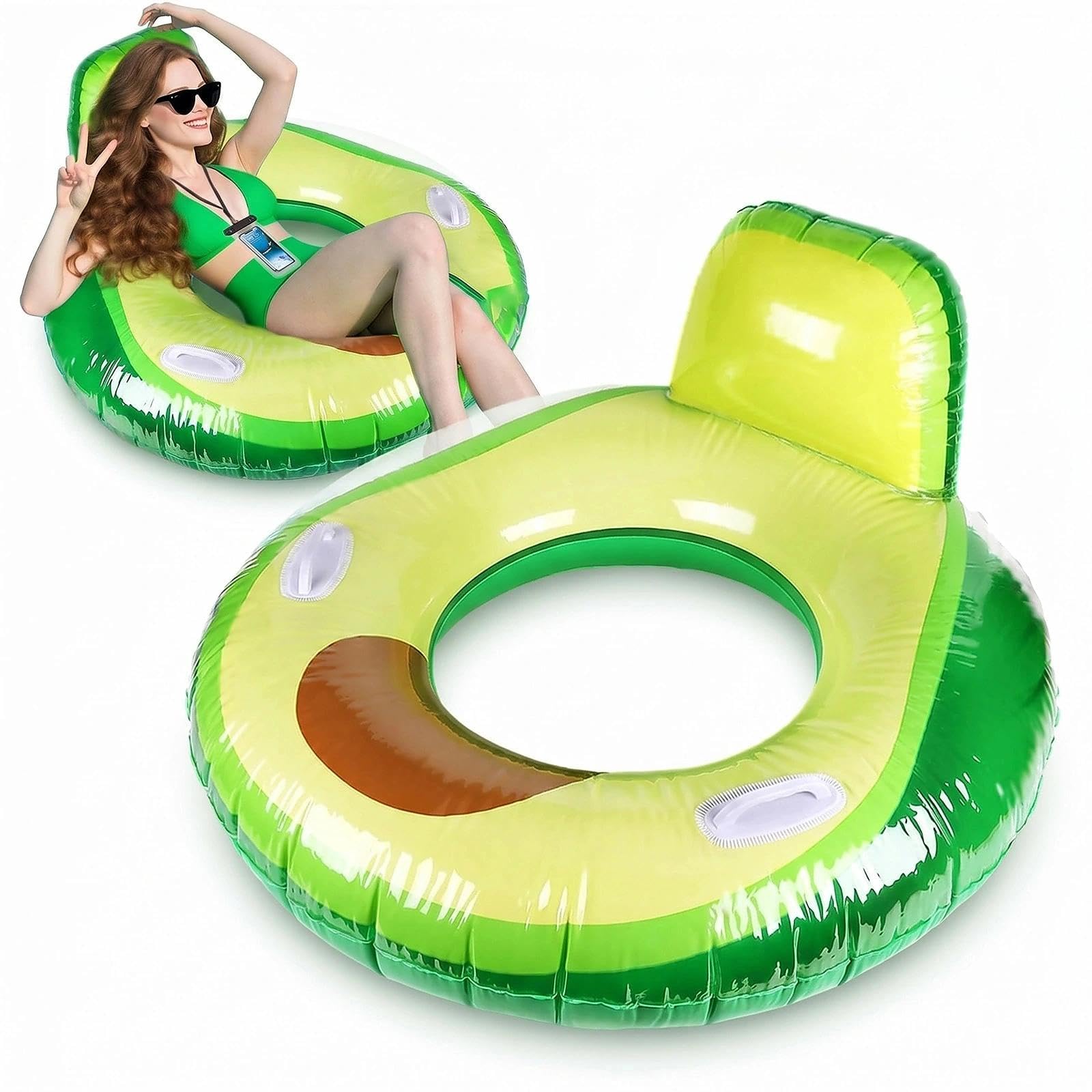 HUANYO Adult Inflatable Swim Ring with Backrest, 102CM Avocado Shaped Pool Float Tube for Water Sports, Summer Beach Party, Giant Swim Ring for Men Women
