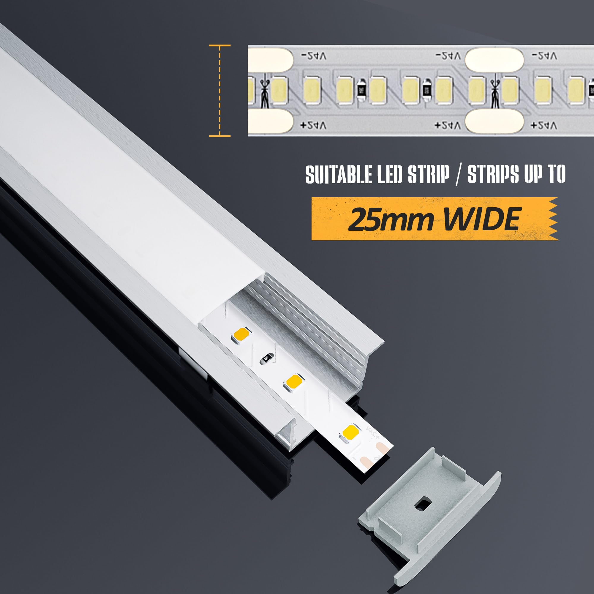 Profil LED 2 m (43 × 20 mm) – 5 sztuk profili aluminiowych LED do taśm LED do 25 mm, w zestawie dyfuzor LED zapewnia równomierne oświetlenie, z pokrywą, zaślepkami, śrubami i śrubami (2 m 5 sztuk)