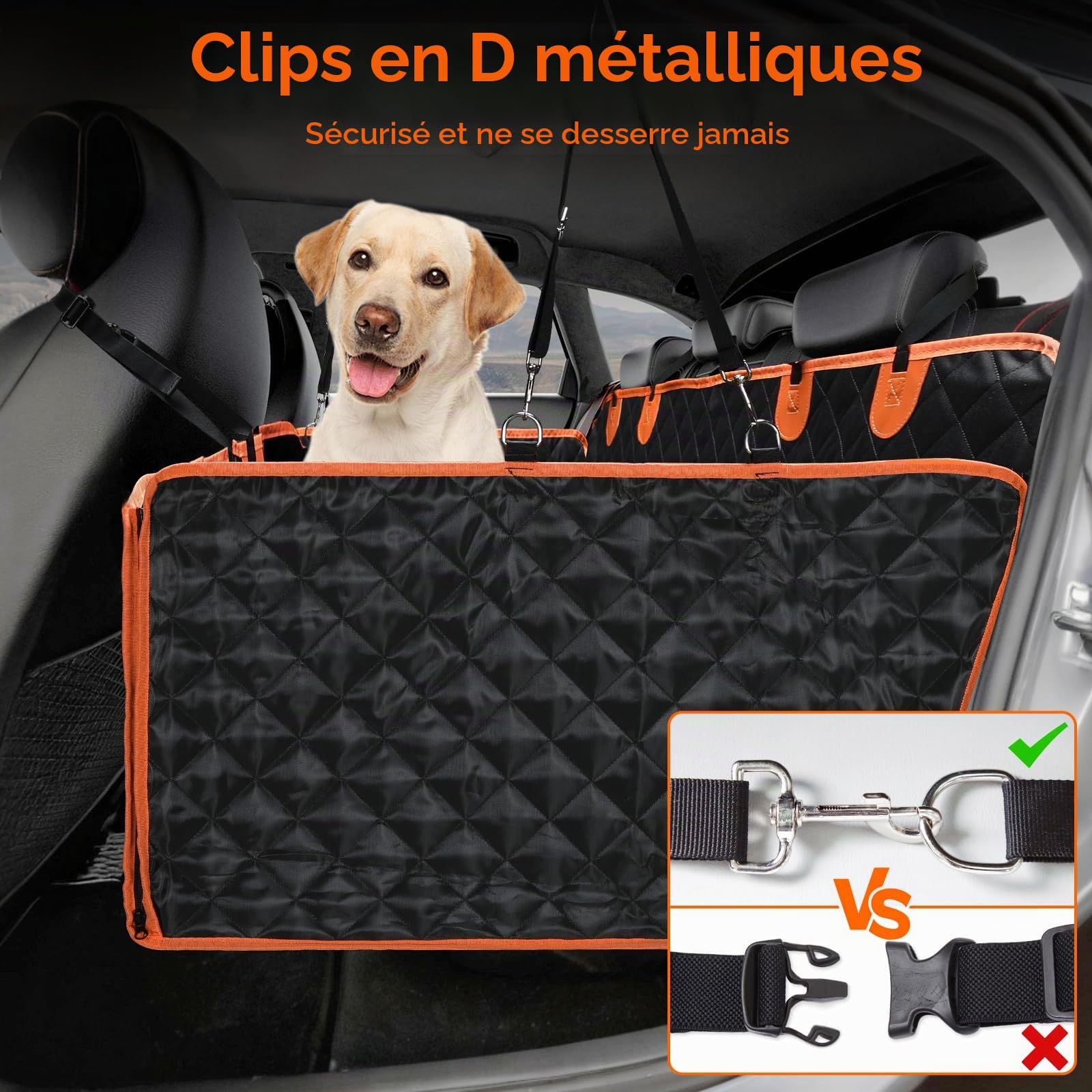 Euqvunn Protection Coffre Voiture Chien avec Fond Rigide [Taille Plus Large et Clip en métal] Housse Voiture Chien, Imperméable Protection Siege Voiture Chien Universel pour Voitures, SUV, coffres