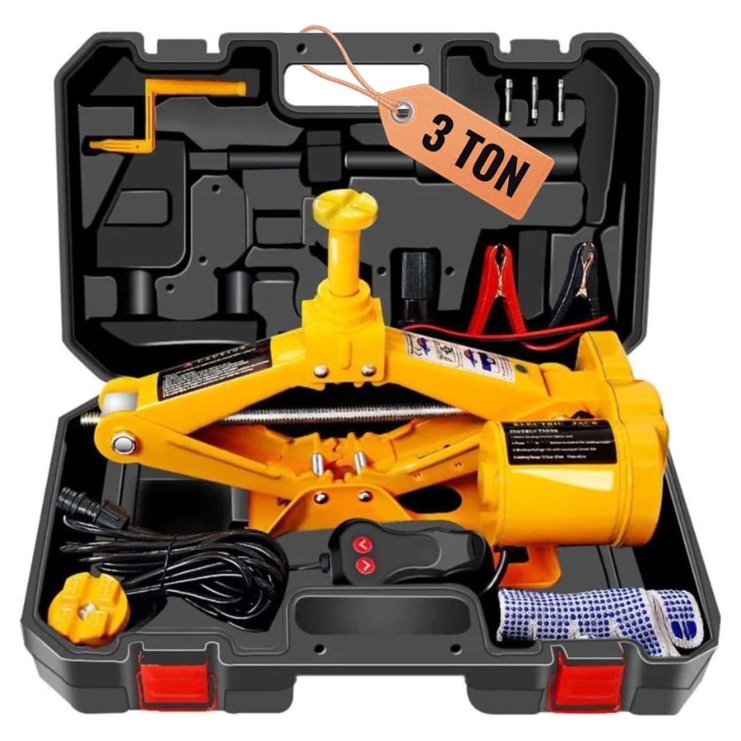 VOBOR Cric Elettrico per Auto, 3T Kit di Attrezzi per Martinetto 12V, Universale Kit di Cric Sollevatore Automatico per Veicoli, SUV, Regolabile Altezza 12-42 cm