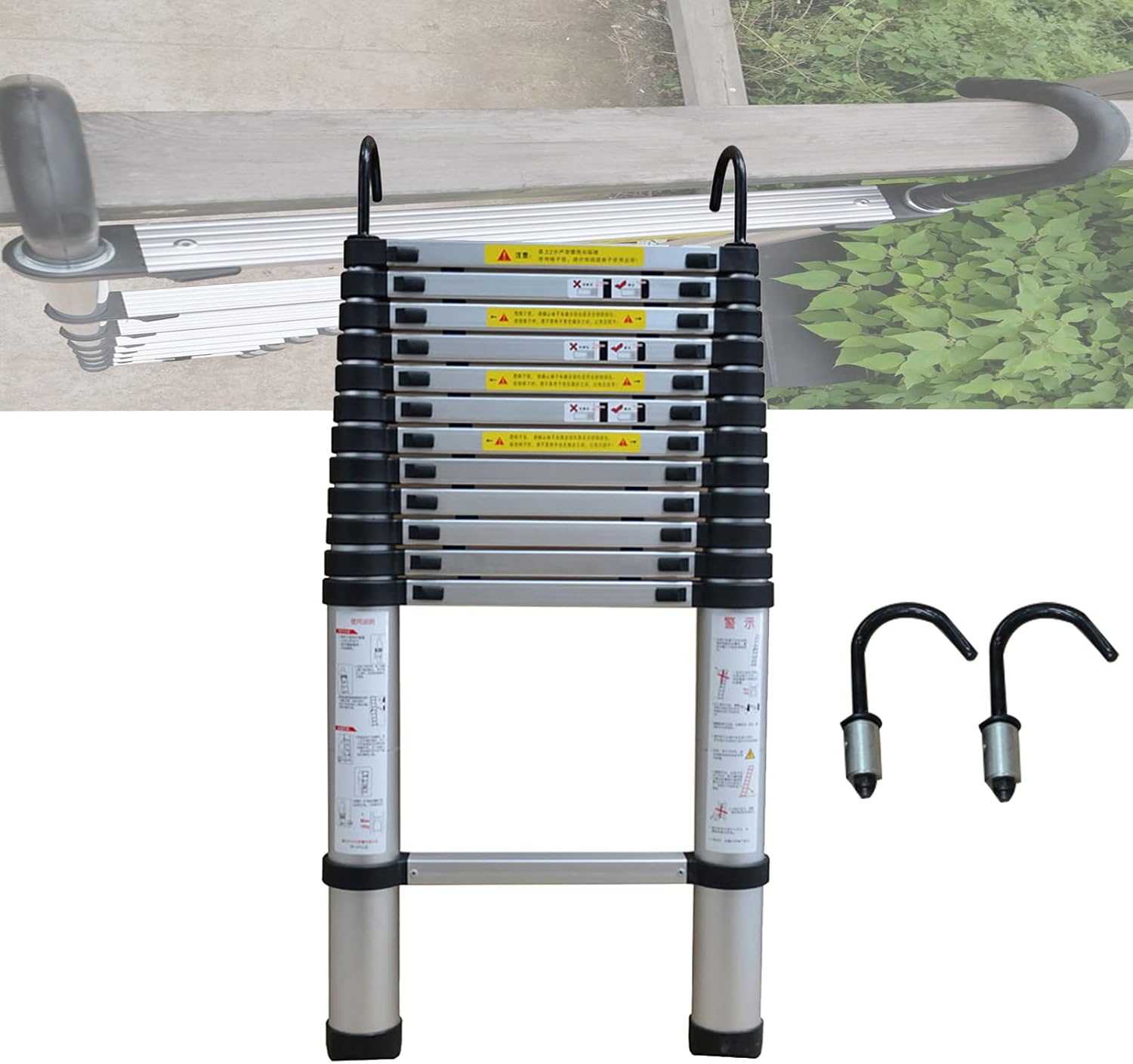 Telescopic Ladder Professional Extension Ladder with Detachable Hook, Lightweight Anti-Pinch Telescoping Ladder for Electrical Work, Max Load 330lbs