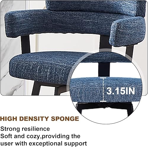 Miniatura 4 de 30 Inch Bar Stools Set of 2 with Full Back, Swivel Bar Chairs with Linen Padded Back, Metal Footrest, Modern Bar Height Stools for Kitchen Island,