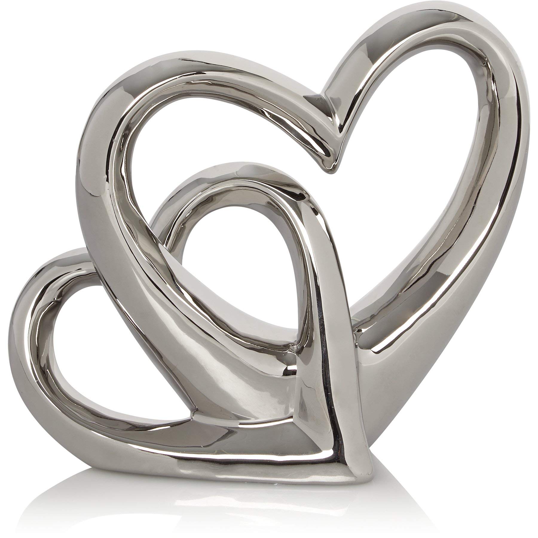 Eemkay Silver Eemkay® New Ceramic Twin Interlocked Heart Ornament Lovely Smooth Finish Home Décor D-20