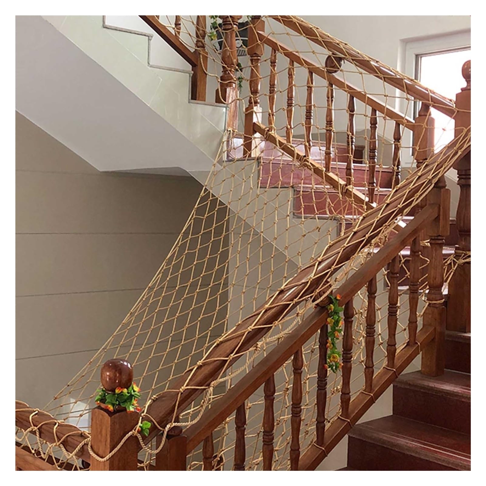 SHAARI Treppensicherheitsnetz, Naturjute, Doppelnadelgewebe, Hohe WetterbestäNdigkeit Geeignet für Balkonsicherheit, GeläNder-Absturzsicherung(6cm mesh,1x3m)