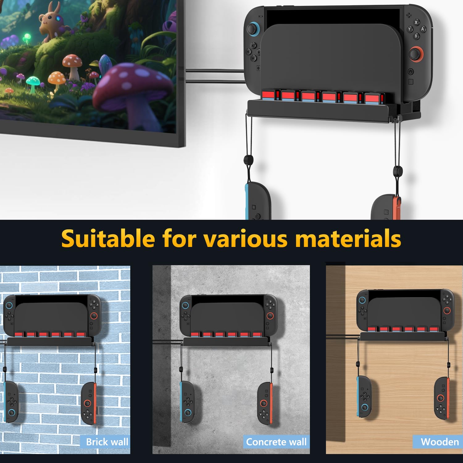 ivoler Soporte de Pared Compatible con Nintendo Switch 2 (2025), Soporte Metálica con 12 ranuras para Cartuchos y 2 ganchos para Joy-Con, Accesorios para Consolas de Juegos