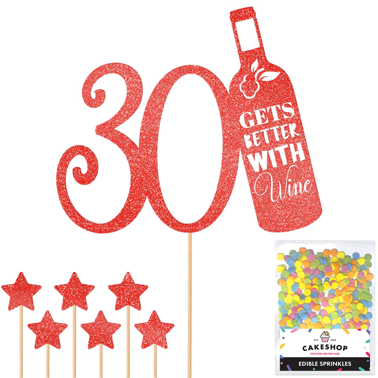 Personalised Funny Wine Bottle Joke Glitter Cake Topper - Red Custom Age Glitter Cake Decoration and Sprinkles - Happy Birthday Decorations - Personalised Toppers for Cakes by Cakeshop