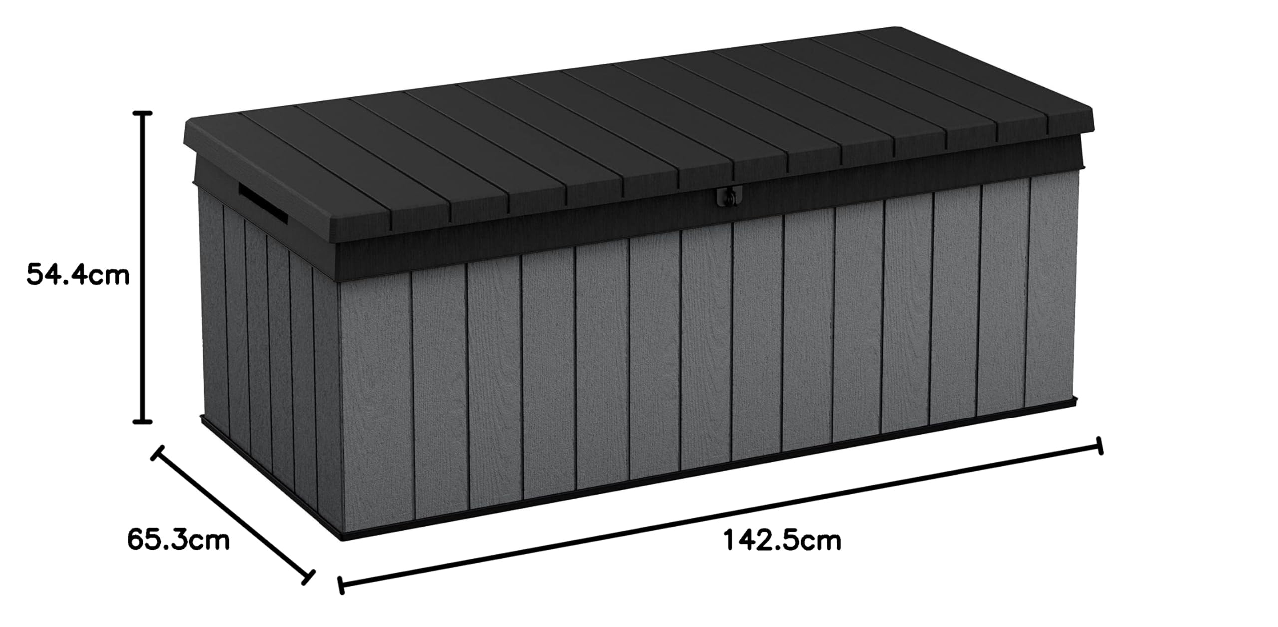 Keter Darwin Auflagenbox, Kissenbox, 380 l, Grau – Hydraulisches Kolbensystem mit Gasdruckfeder für Deckel, Abschließbar, Pflegeleicht, Holzoptik, Polsterbox