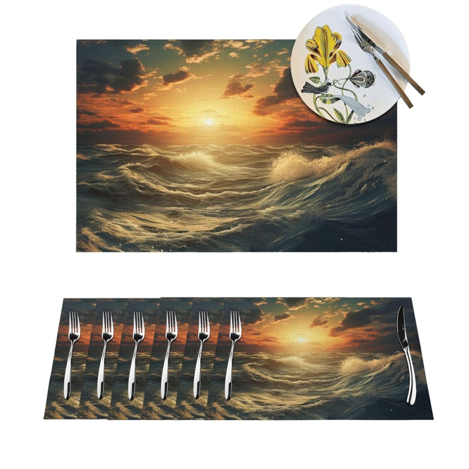 Lot de 4 sets de table en PVC tissé imprimé océan antidérapants pour repas de fête et au quotidien