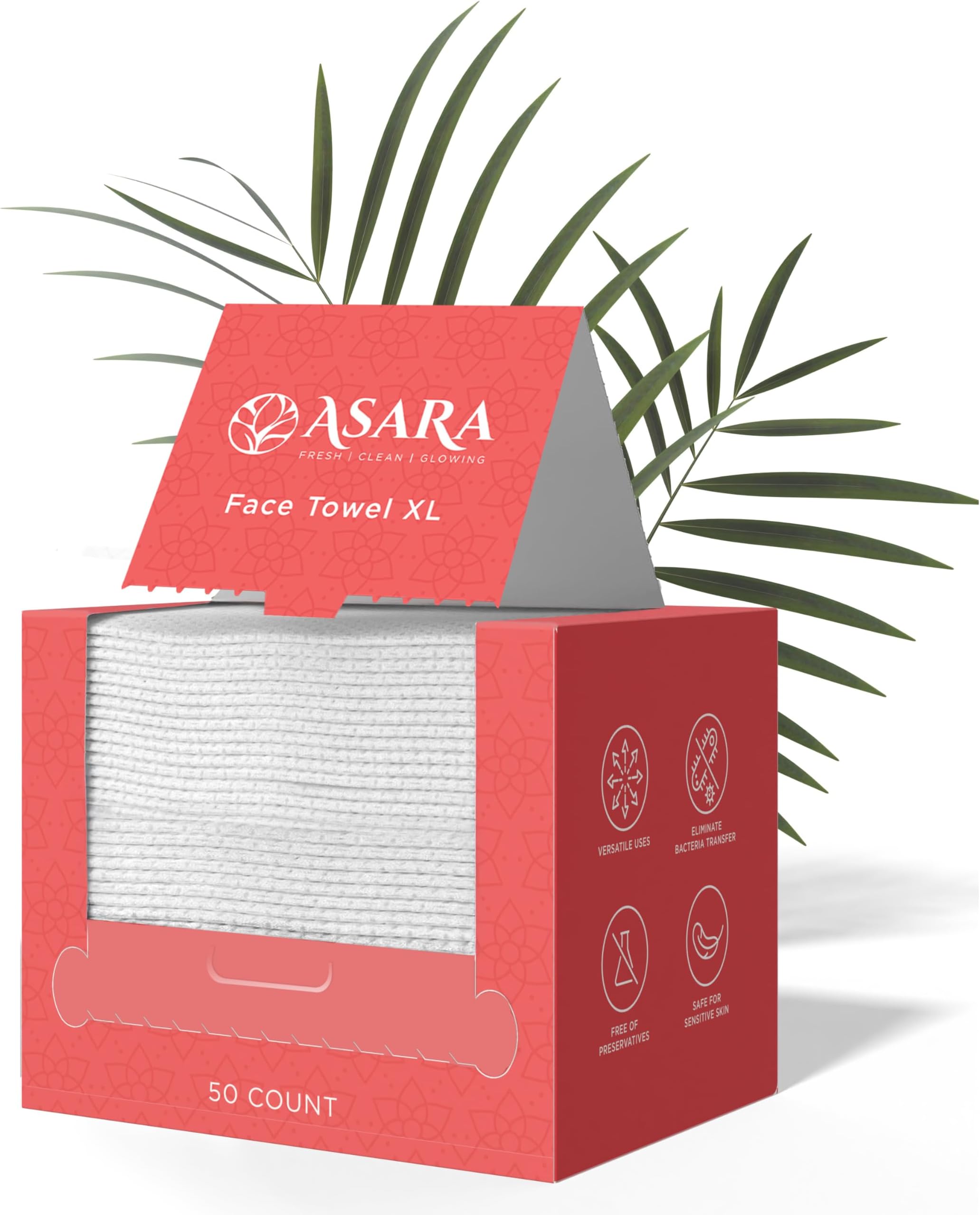 Clean Face Towels Disposable XL Facial Wipes | Add Water As a Makeup Remover | Sensitive Skin Face Towels | Organic Vegan Biodegradable - Clean Daily Towelettes | by Asara (50 Count)