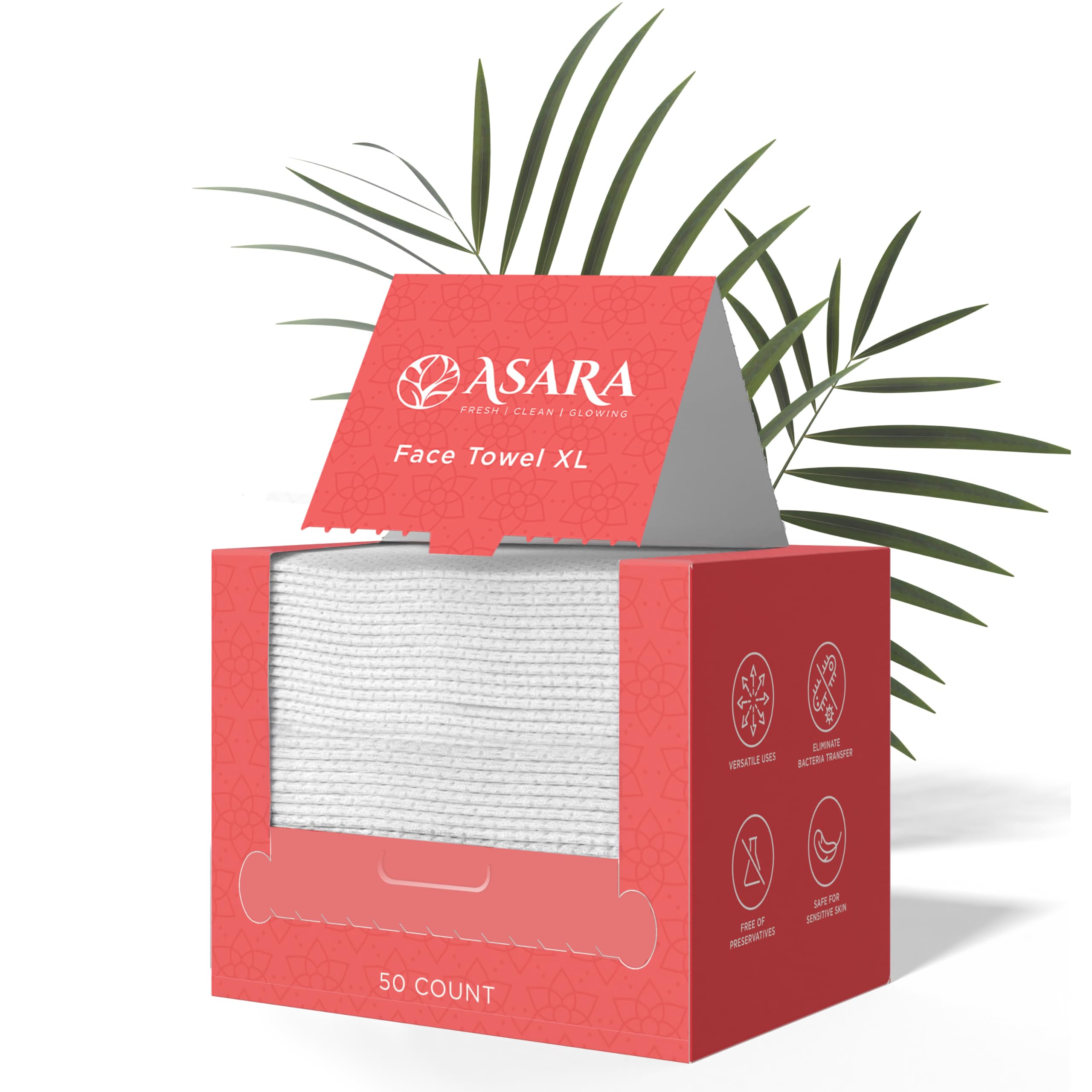 Clean Face Towels Disposable XL Facial Wipes | Add Water As a Makeup Remover | Sensitive Skin Face Towels | Organic Vegan Biodegradable - Clean Daily Towelettes (50 Count) | by Asara