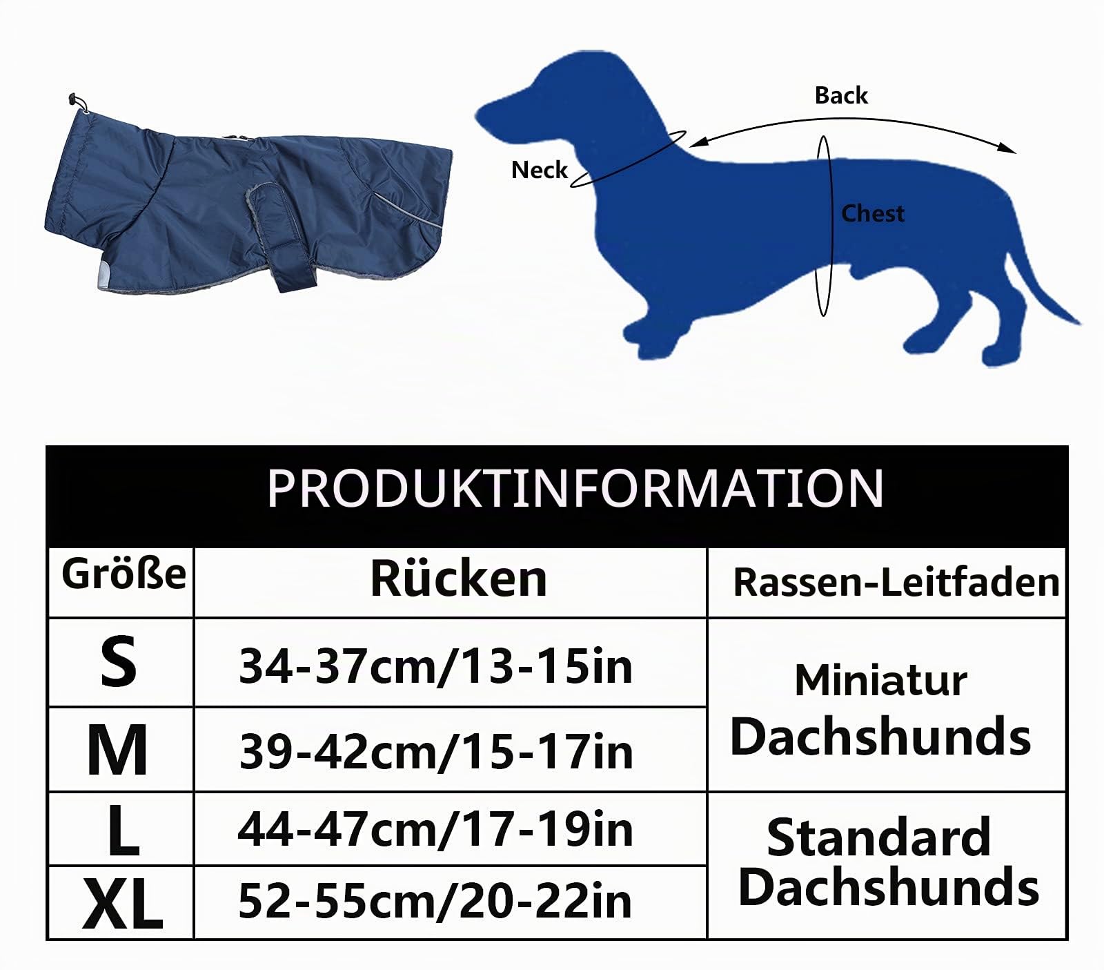 MOREZI Hundejacke ist eine wasserdichte, mit Fleece gefütterte Hundewinterjacke mit verstellbarem Gürtel und Reflexbesatz, geeignet für Dackel und ähnliche Rassen-Navy blau-S