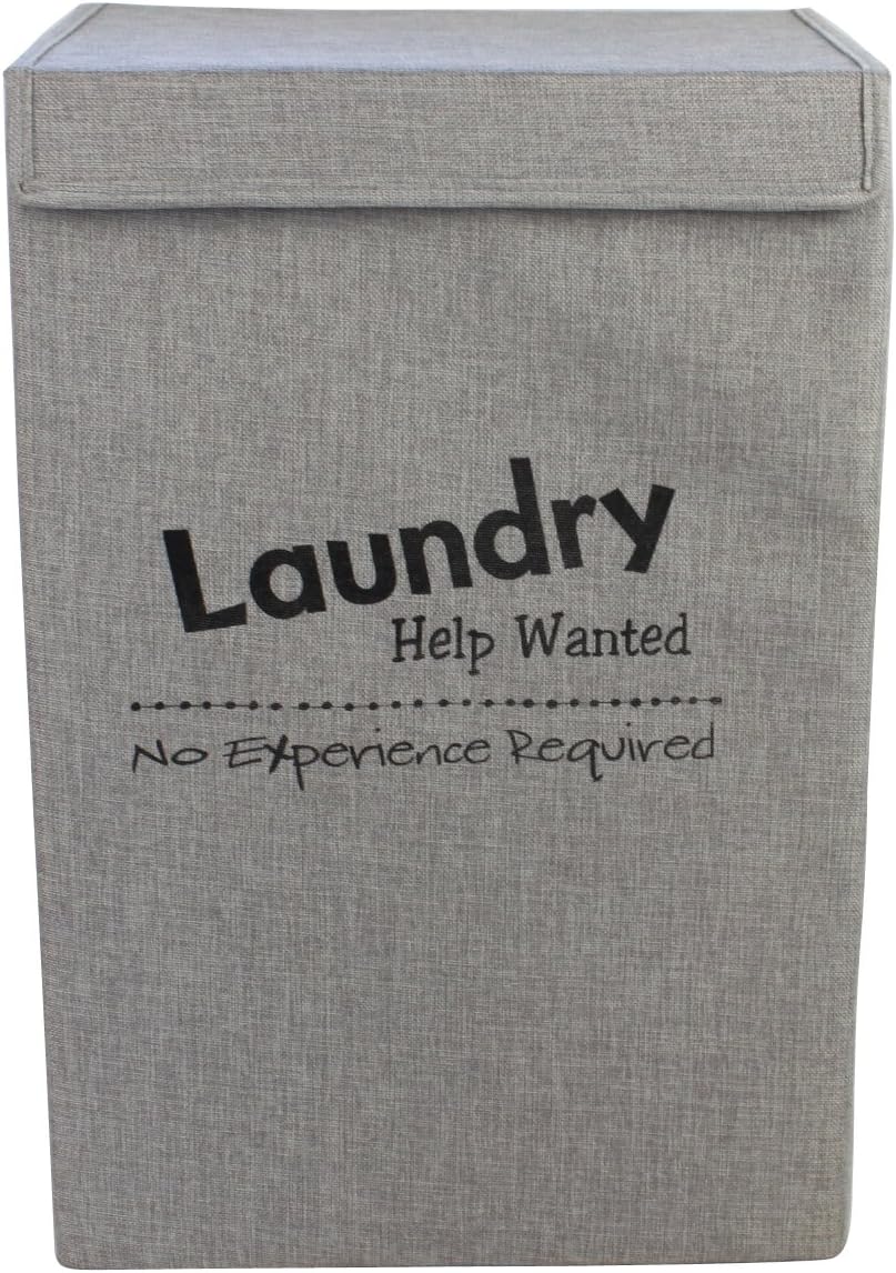 Folding Lidded Grey Help Wanted Clothes Laundry Wash Basket Hamper Box