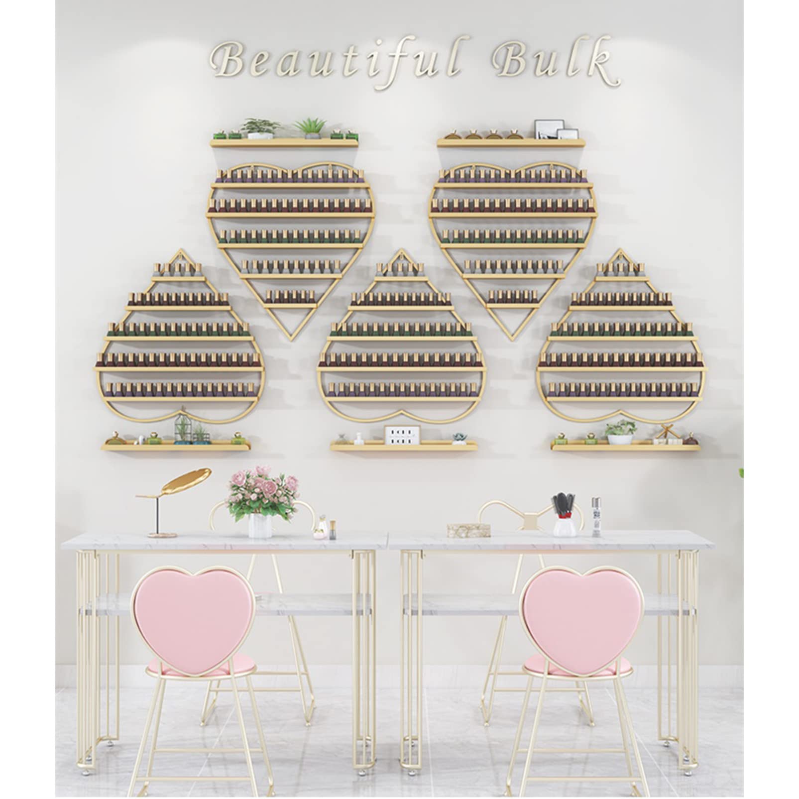 Estantería metálica de Pared para esmaltes de uñas, Estante Flotante Profesional de 5 Niveles, Estante para Guardar aceites Esenciales/cosméticos, Ideal para spas domésticos (Negro - Juego d