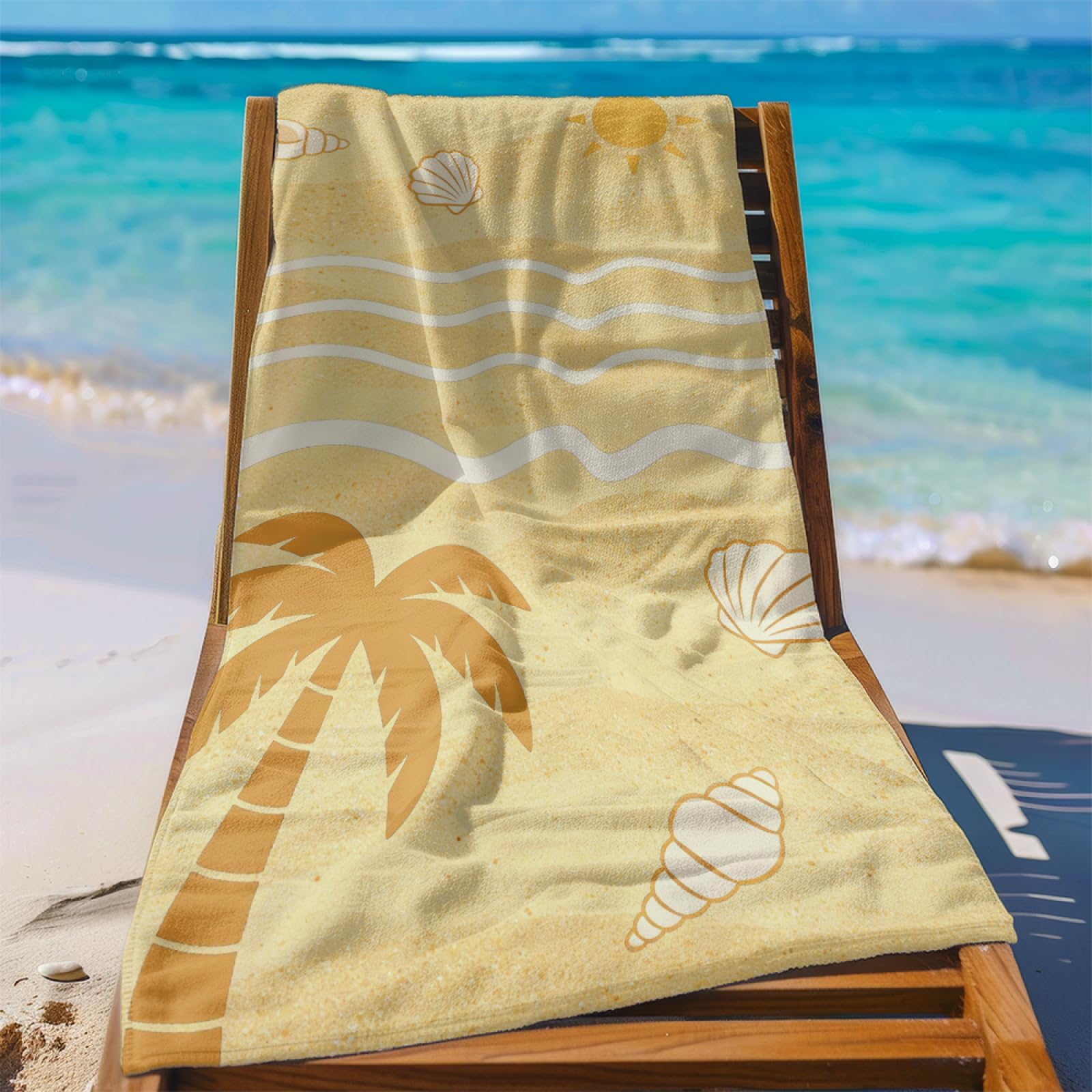 Tapis de Plage XXL Anti Sable Coquille Jaune d'arbre De Coco Serviette Piscine Adulte,Natte De Plage Pliable, Voyage Accessoires De Plage Camping,Serviette de Bain Personnalisée