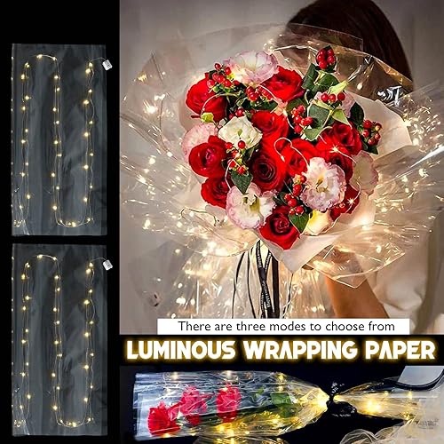 Miniatura 2 de 10 piezas de papel de regalo de flores luminosas LED, 3 modos de iluminación, suministros de ramo de floristería, regalo del día de la madre,