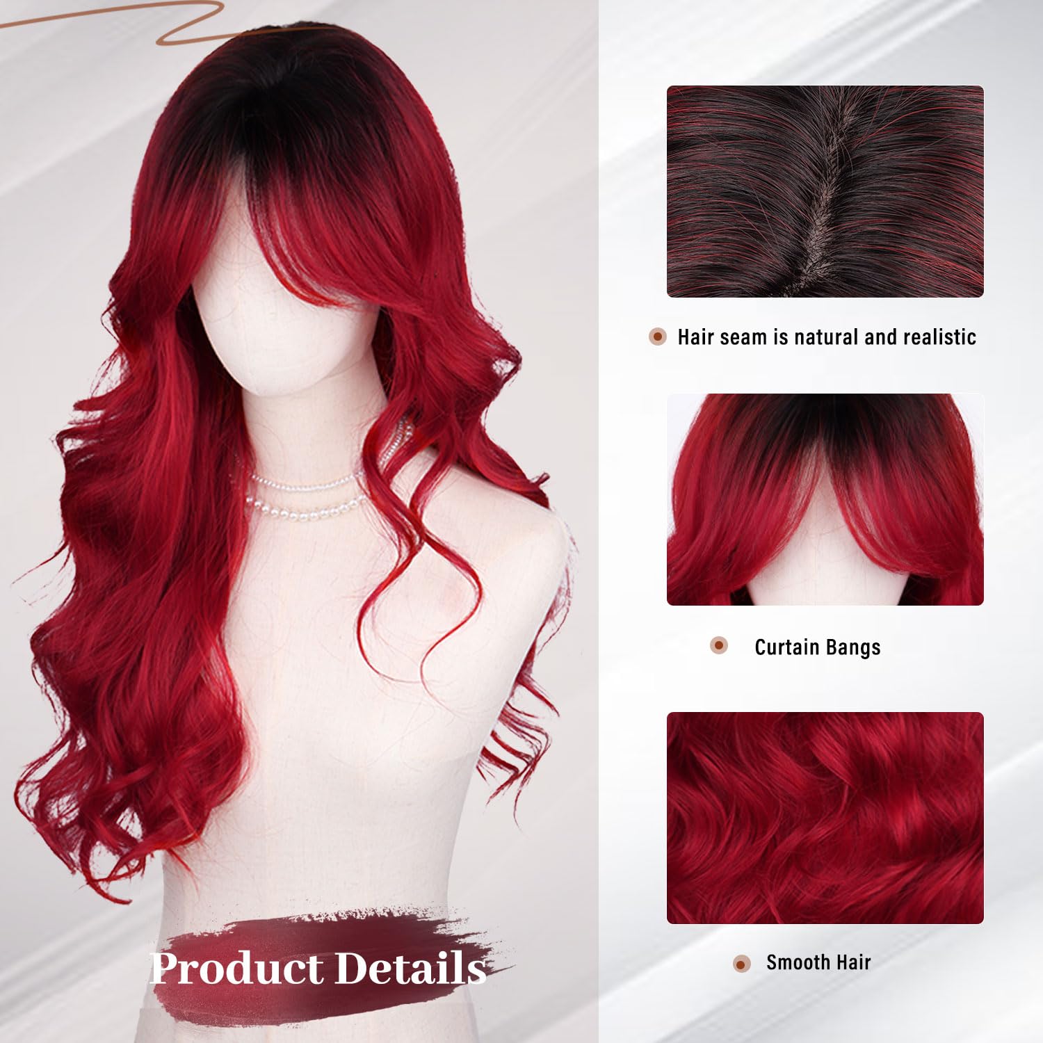 Fulang Hair Long Wave Omber red Wigs for Women Synthetic Hair Heat Resistant Wig for Daily Party Cosplay Use - Image 3