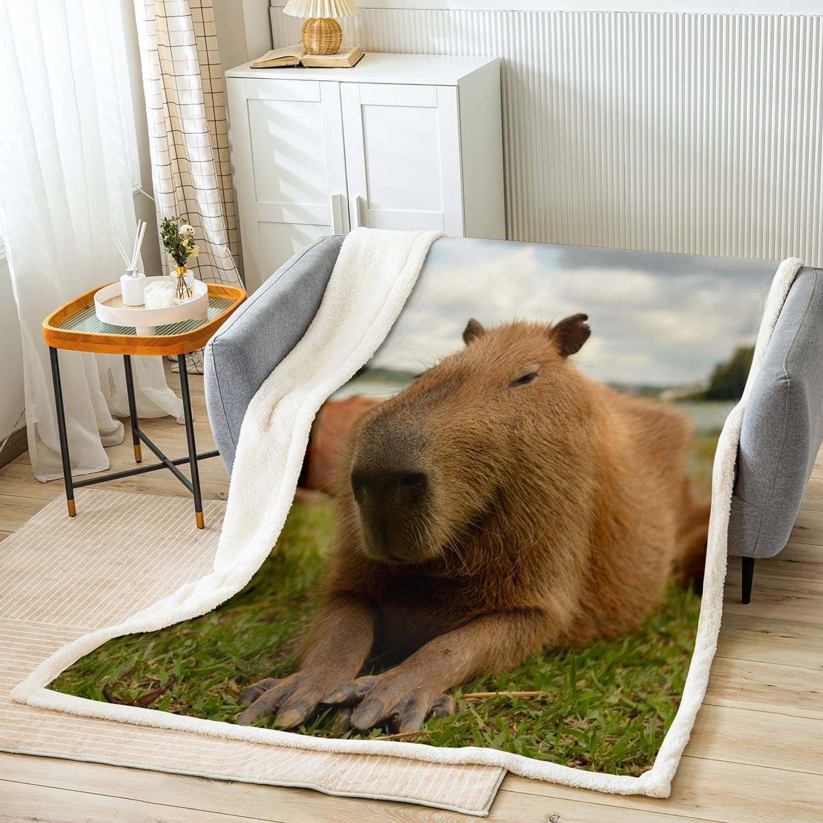 Capybaras Coperta regalo per adulti e bambini, motivo: capibara con animali, super morbida, in flanella, per divano, letto, 130 x 150 cm