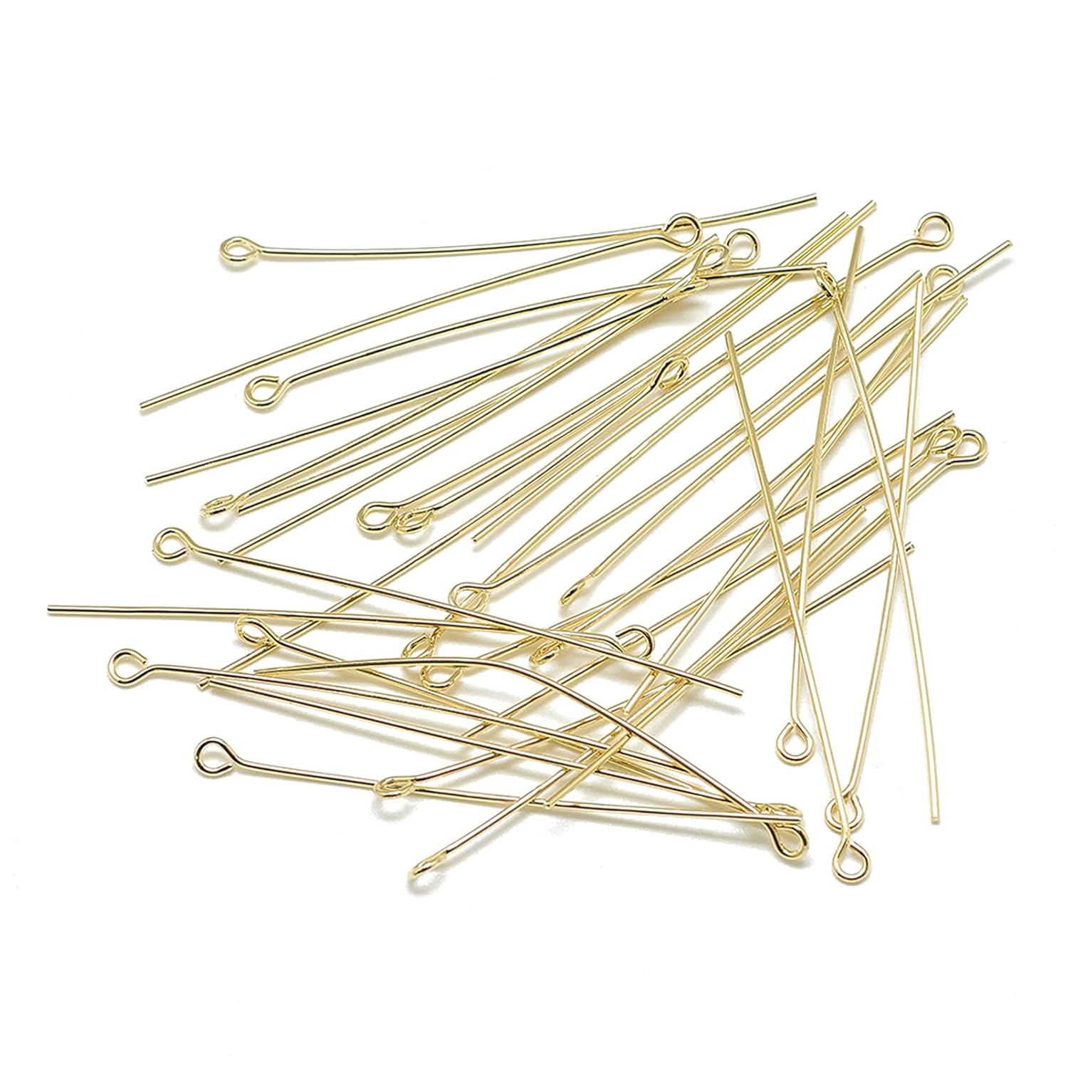 Craftdady 300Pcs 18K Gold Open Eye Head Pins Brass Wire Needle Eyepins Headpins Findings 50mm for Beading Crafting Dangle Earring Pendant Necklace Bracelet Jewelry Making, 1.96 Inch