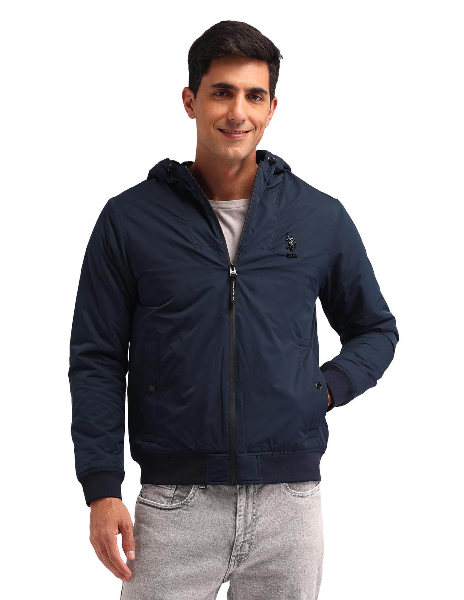 u.s. polo assn. denim co. Men's Navy Solid Hooded Long Sleeve Casual Polyester Regular Fit Jacket-picture-37