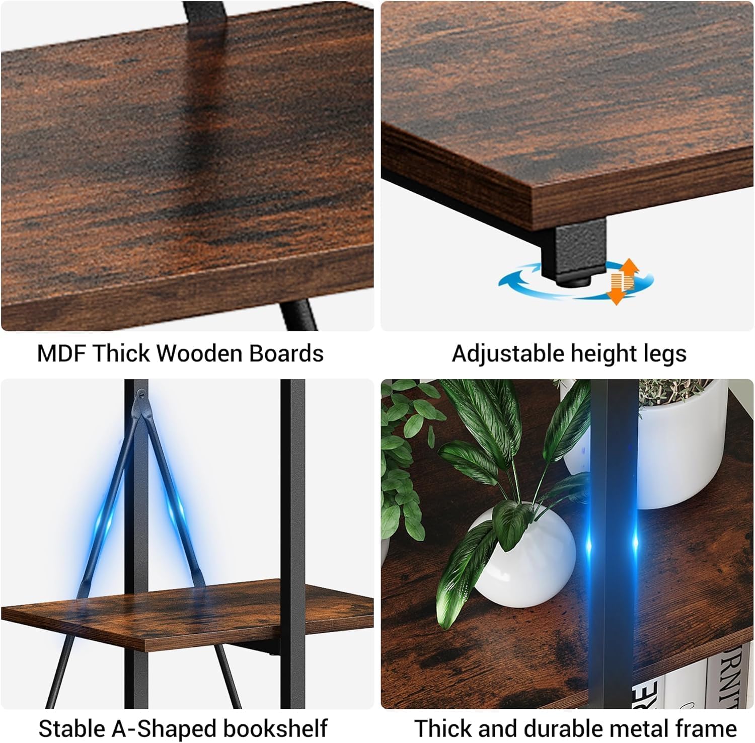 4-Tier Ladder Bookshelf, Space-Saving a-Shaped Sailboat Design Bookcase, Sturdy Wooden Display Shelves for Bedroom, Living Room, or Home Office, Multi-Purpose Storage and Organizer, Vintage