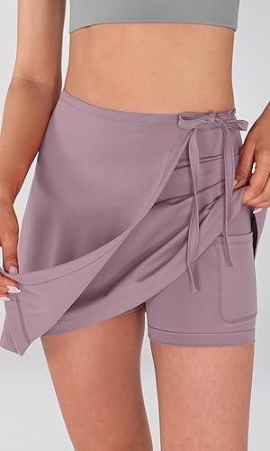 Miniatura 2 de ODODOS Falda pantalón envolvente para mujer, pantalones cortos integrados, faldas de tenis de cintura alta con bolsillos para golf atlético casual