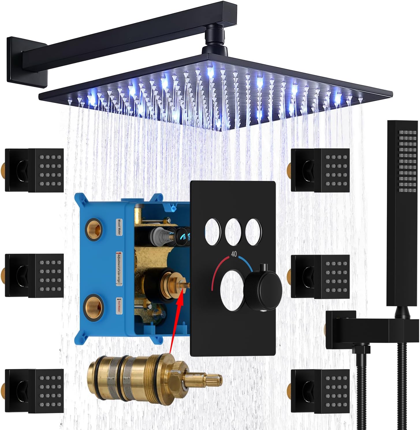 Enga Thermostatic Shower Jets System (Run All Features At Once), 12