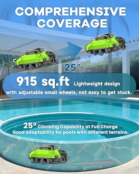 Cordless Robotic Pool Cleaner, Dual-Motor Vacuum with 25 Slope Climbing for Pools up to 915 sq ft, UL & CSA Certified, 120 Mins Long Running Time, Automatic Self-Parking, Powerful Suction