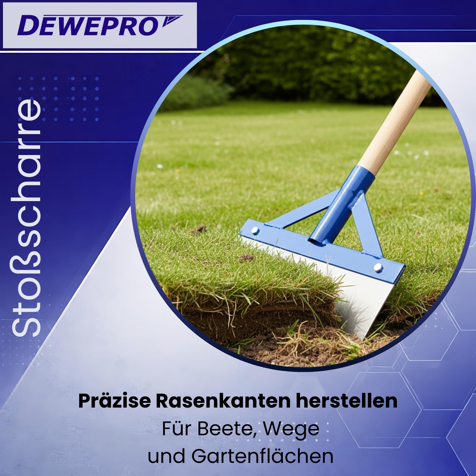 DEWEPRO Stoßscharre 300 mm mit Holzstiel und Federstahlblatt | Robuster Bodenschaber zum Entfernen von Farbe, Belägen, Putzresten, Eis und hartnäckigen Rückständen
