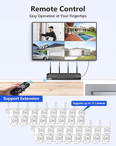 Miniatura 8 de Audio de 2 vías y visión de 360 Cámaras de seguridad PTZ de 4MP inalámbricas para exteriores, sistema de cámara de seguridad WiFi para el hogar,
