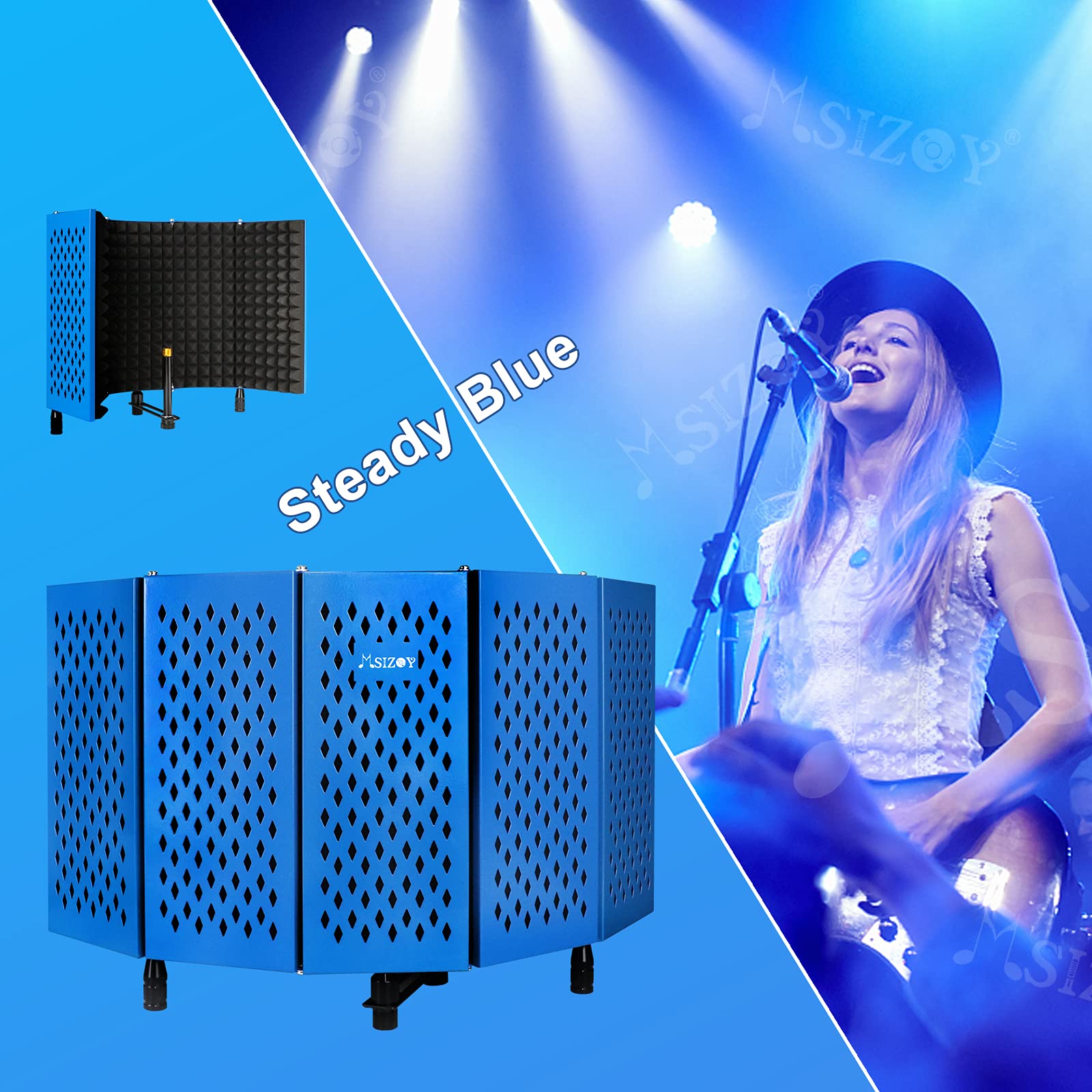 5 pannelli blu microfono isolante, microfono ad alta densità fonoassorbente schiuma metallo scudo per studio di registrazione audio, podcast, canto e trasmissione, giochi (blu