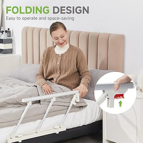 Miniatura 9 de Real Relax Rieles de cama para adultos mayores, barandillas plegables para personas mayores, se ajustan a tamaño matrimonial, individual, king,