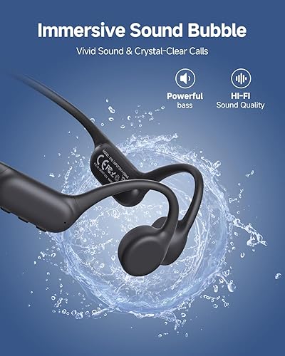 Miniatura 7 de PSIER Auriculares de conducción ósea IPX8 impermeables para natación, auriculares abiertos con modo MP3, memoria de 32 GB, hasta 8 horas de