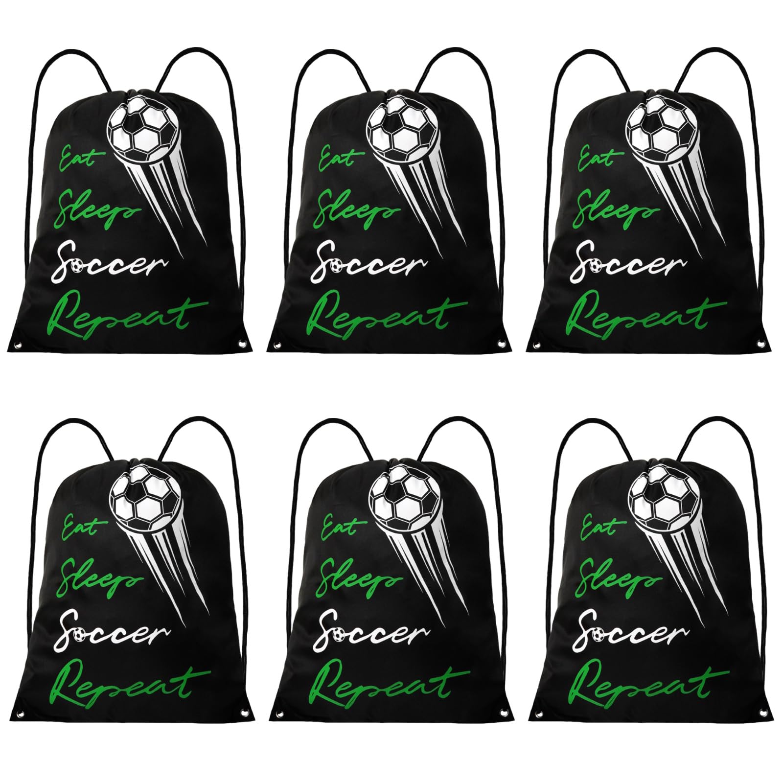 Cheelyvin.H 6 Pcs Soccer Bags, Lightweight Draw String Bags Pack Bulk for Boys Girls Youth Adults