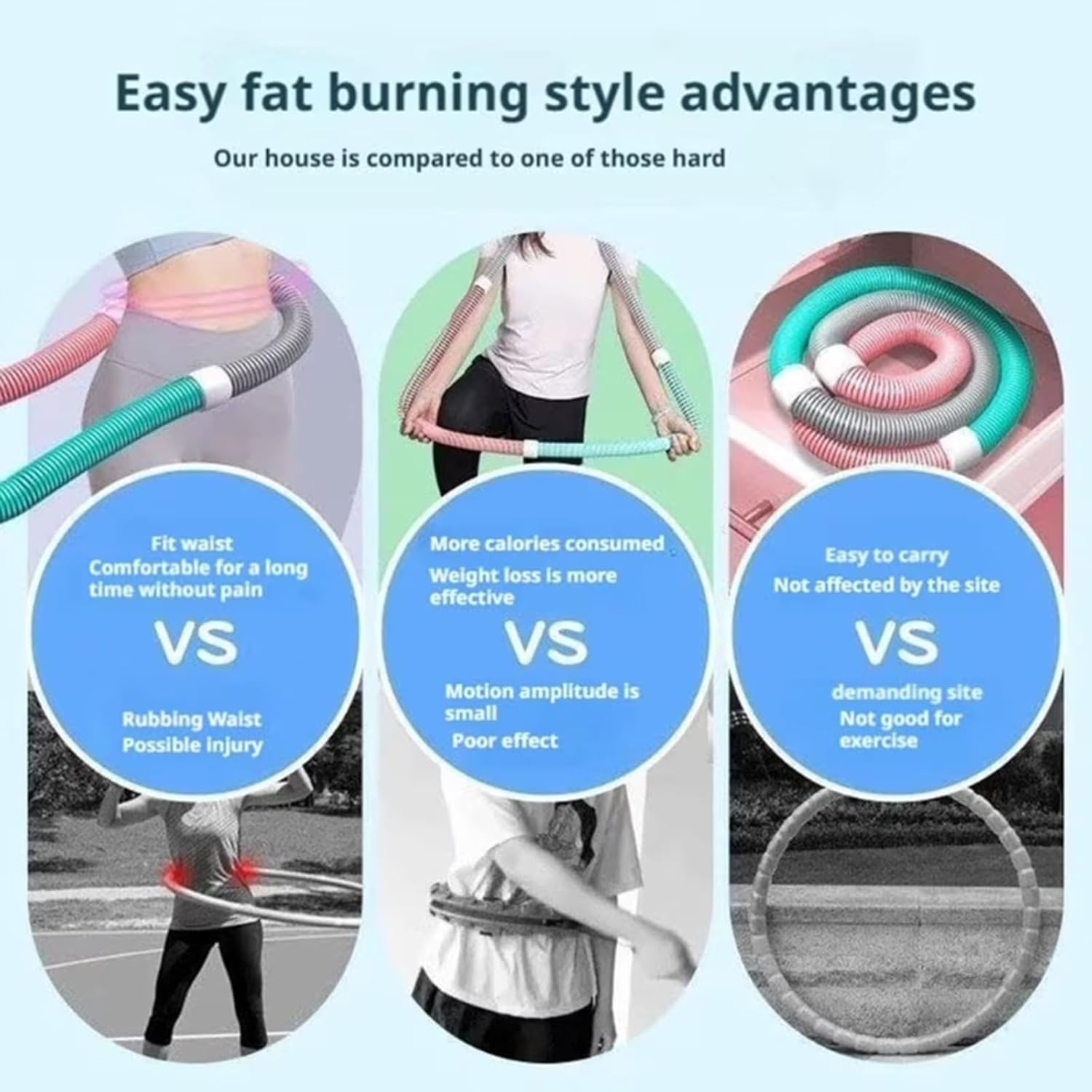 Weighted Soft Spring Hula Hoop 3.3lb Foldable Fitness Hoop Adjustable Exercise Hoop Waist Trainer for Adults Home Gym Cardio Workout Portable Design