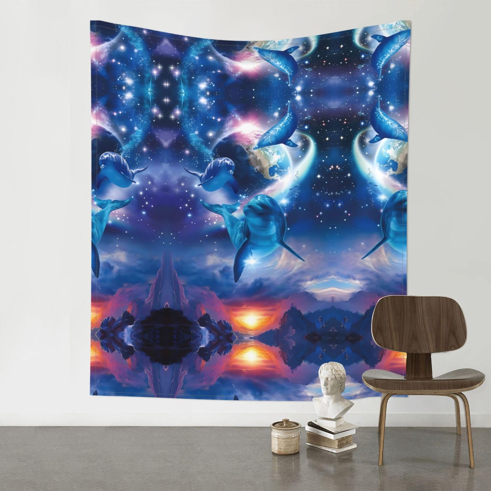 WHJSSF Cute Dolphins Prints Wall Tapestry 60x51in - Boho Decor Throw for Bedroom, Dorm, Picnic & Outdoor Adventures